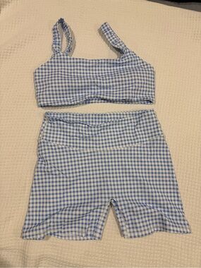 From Tik Tok Blue Gingham Two-Piece Active Set